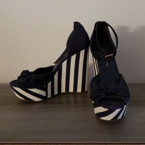 Nautical navy platform wedge Jessica Simpson heel